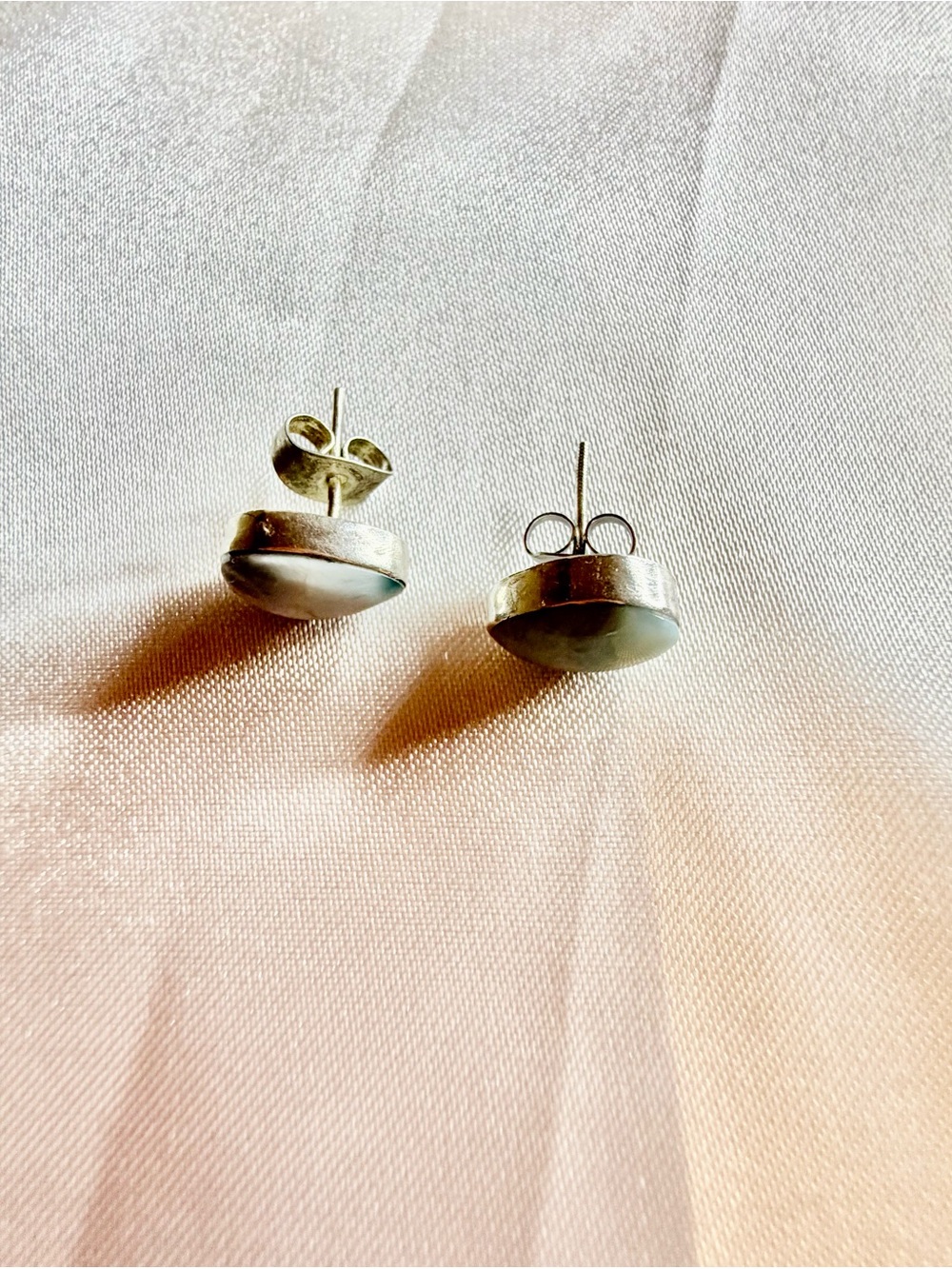 Sterling Silver Stud Earrings with Soft Aqua Cabochon